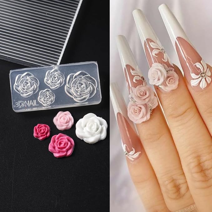4pcs Silicone Nail Molds Small Flower Mould 3D Gel Nail Art Carving Templates Spring Summer Floral Manicure Tools