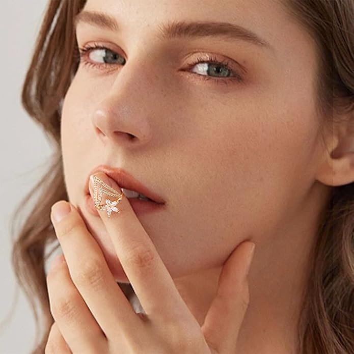 Jean Beau Finger Nail Ring for Women Teen Art Rhinestones Finger Tip Rings Gold Metal Nail Decoration Nail Protect Fashion Jewelry Gift