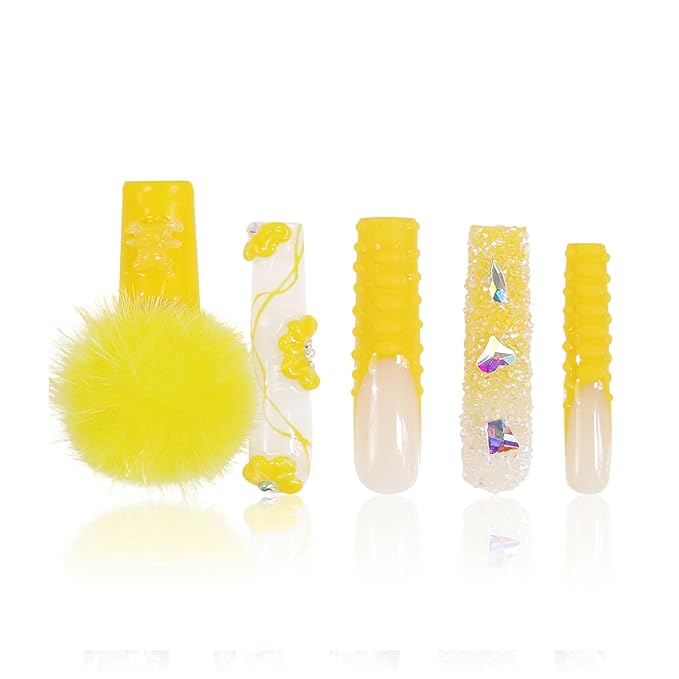 LOVFUL Press on Nails Yummy| Handmade with Full Covered Crystals| Reusable Fake Nails| Square Mid length 1.7in| H131-L