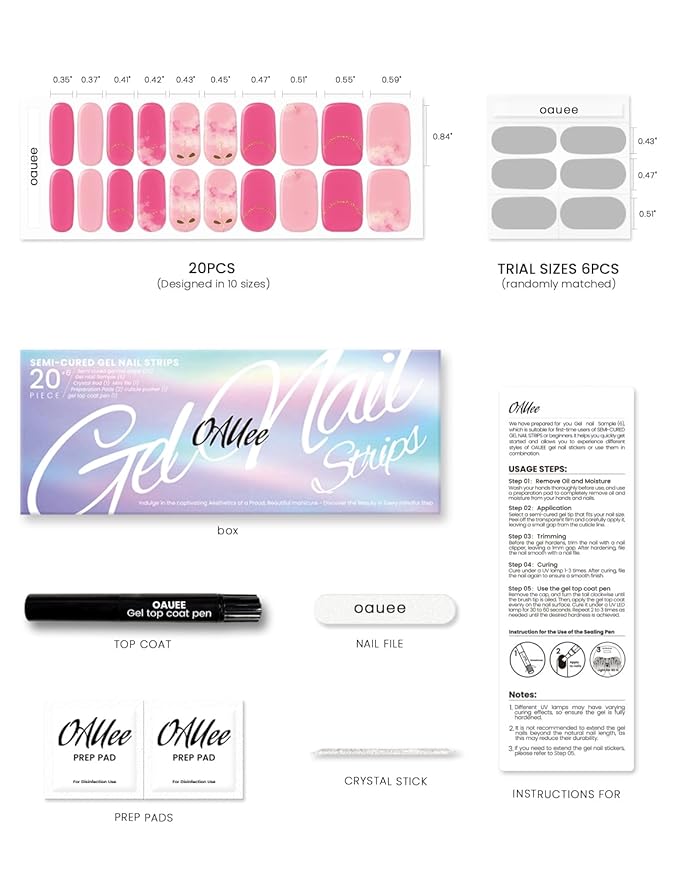 Semi Cured Gel Nail Strips | Built-In Gel Top Coat | UV Light Required | Salon Quality, Easy Application And Removal (Bloom in Blush Gold）