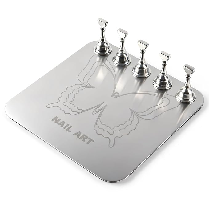 TADOPRO Nail Stand for Press Ons, Nail Holder for Painting Nails, Press on Nail Stand for Nail Art with Magnetic Metal Base Nail Art Supplies Home DIY & Salon Use(sliver02)