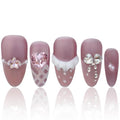 Luxury Rhinestones Handmade Acrylic Press On Nails Handmade Acrylic Press On Nails French Medium Almond Pink Nails Women Gifts Reusable Nails COOLYOUNG 15 PCS, Size L