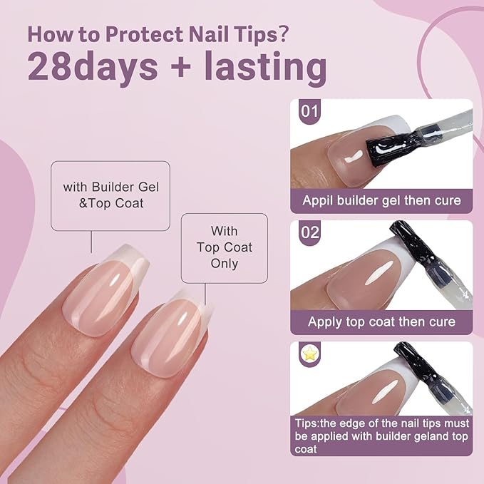Gel French Tip Nails Short Coffin French Tip Press on Nails SXVME White French Nail Tips 300Pcs Pre-applied Tip Primer Natural Nude Fake Nails Extensions Gel Nail Kit for Women Girls DIY