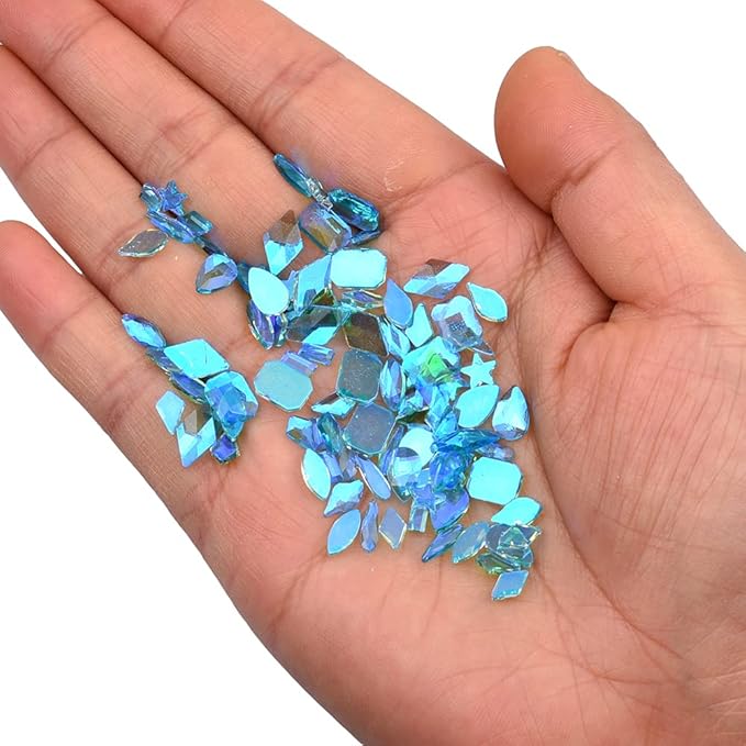 100pcs Aurora Aquamarine Si Transparent Crystal ab Flat Back Glass Colored Nail Gems and Rhinestones Bulk Shapes Mix for Nail Design