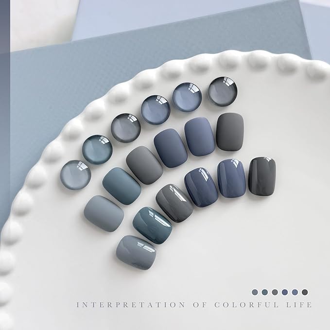 GAOY Blue Gel Nail Polish Set, 6 Colors Dark Gray, UV Light Cure Gel Polish for Nail Art DIY at Home