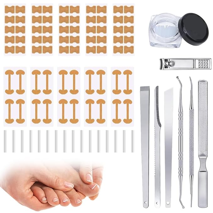 Ingrown Toenail Removal Kit,Professional Toenail Tool Kit Includes Breathable Toenail Strips, Curved Toenails Corrector Patch, Painless File and Lifter Pedicure Tools, Professional Pedicure Tool