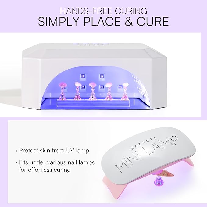 Makartt Nail Stand: Purple Nail Holder for Painting Nails DIY, Magnetic Press on Stand for Art Display Practice, Purple Glitter Flower Fake Holder for Home Salon with Reusable Adhesive Putty