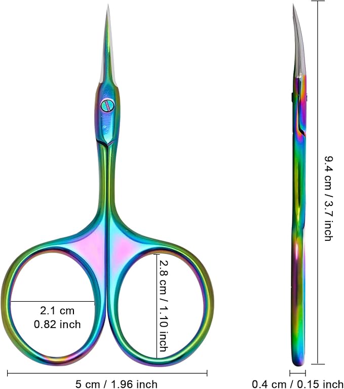 CGBE Manicure Scissors, Extra Fine Eyebrow Scissors for Grooming, Curved Blade Nail Scissors Precise Pointed Tip Grooming Kit for Eyebrow, Eyelash, Trim Nail and Dry Skin, Colorful