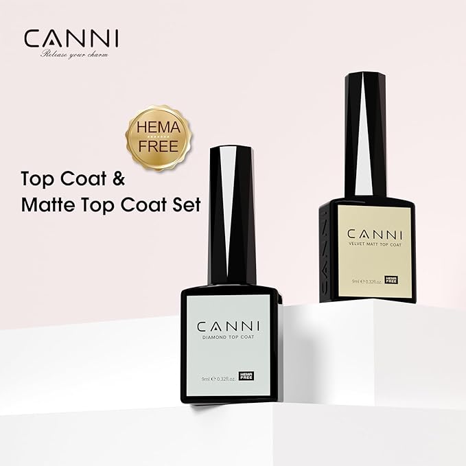 CANNI 2 Pcs 9ml Gel Top Coat Matte Top Gel Polish Set - Shine Finish and Long Lasting, Soak Off LED Nail Lamp Gel DIY Nail Salon Manicure Gifts for Women