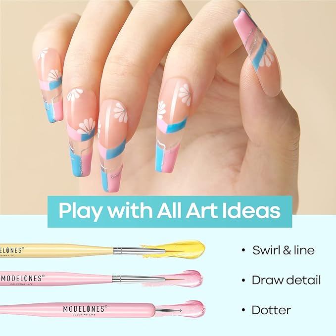 modelones Gel UV LED Nail Lamp with UV Gloves and Nail Art Brushes Set, Nail Art Design Pen Painting Tools with Nail Extension Gel Brush, Nail Art Liner Brush and Nail Dotting Pen for Gel Polish Mani