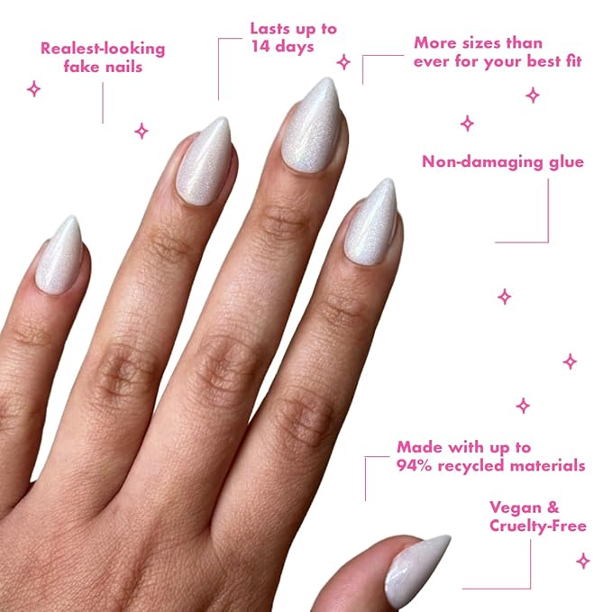 Olive & June Maximalist Instant Mani Press-On Nails (Glue) | 42 Fake Nails, 21 Sizes | Non-Toxic, Long-Lasting Big, Bold Gorgeous Realistic Look | Medium, Stiletto | Neutral Iridescent Velvet