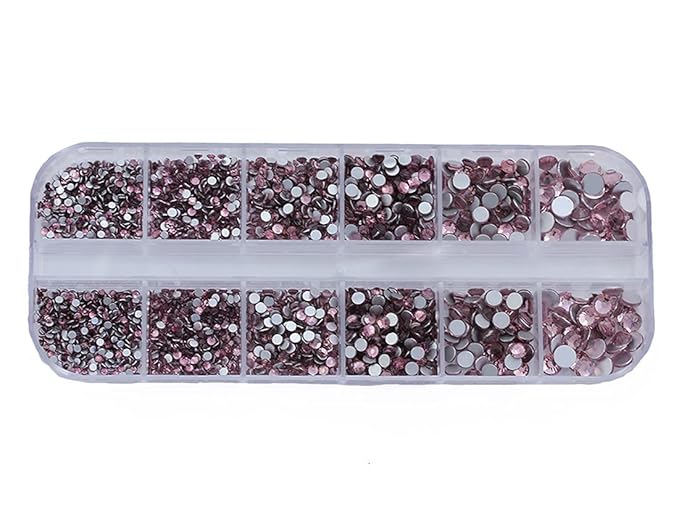 Over 2100 Pieces Pink Lt Rose Flat Back Glass Rhinestones Crystals for Nail Art Kit 6 Sizes (1.4mm - 4.8mm)