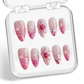 Flower Press on Nails Medium Almond Handmade 3D Water Ripple Pearl False Nails with Designs Luxury Handmade on Nails Floral Embossed French Tip Fake Nail Art Glossy Thick Acrylic Nails (Size S)