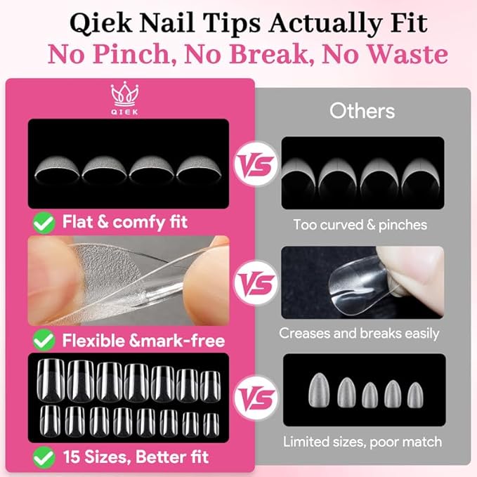 Short Square Fake Nail Tips - 15 Sizes 240 PCS Clear French Half Matte Press On False Nail Tips Pre-shaped Full Cover Gel Nail Tips Extensions Thick Long Lasting for DIY Beginners& Salon Manicure