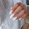 Matte White Press on Nails Almond Shaped Medium Almond Nails Press on Neutral Acrylic Nails Reusable Fake Nails for Women, Glue on Nails Medium Length Stiletto False Nails Soft Gel Artificial Nails