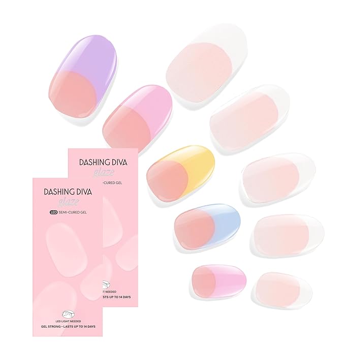 Dashing Diva Glaze Nail Strip Duo - French For Everyone Collection - Pearly Whites & Pastel Baby - Long Lasting, Chip Resistant, Semi-Cured Gel Nail Strips - Contains 2 Colors