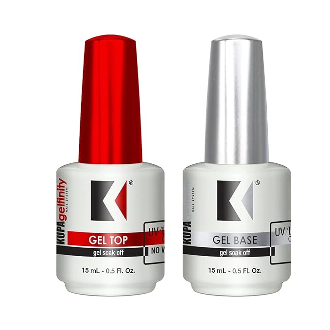KUPA Gelfinity Base Coat & Glossy Top Coat Duo Set, No-Wipe, Long-Lasting Soak-Off Formula, Chip-Resistant, UV/LED Gel Polish, 0.5 Fl Oz (Pack of 2)