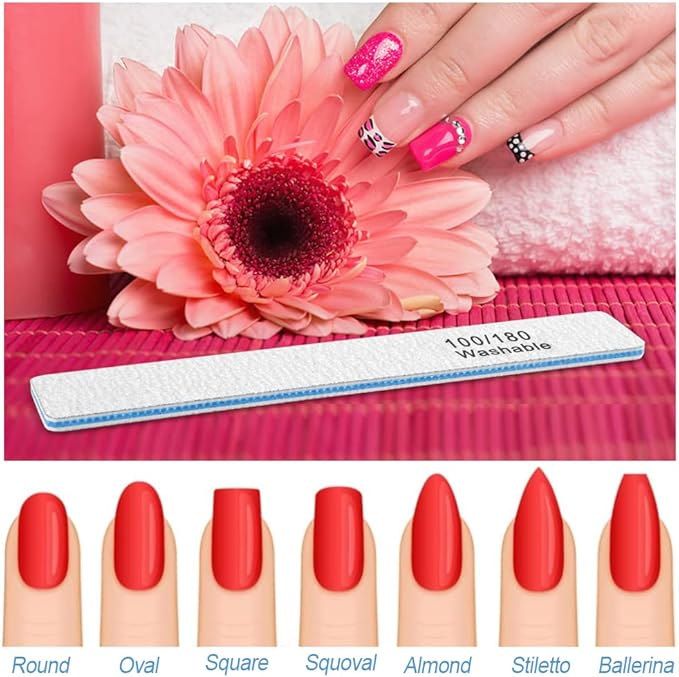Nail File-Nail Files for Acrylic Nails 100/180 Grits, 12 PCS Double Sided Emery Boards for Acrylic and Natural Nails, Professional Manicure Tools for Nail Tech