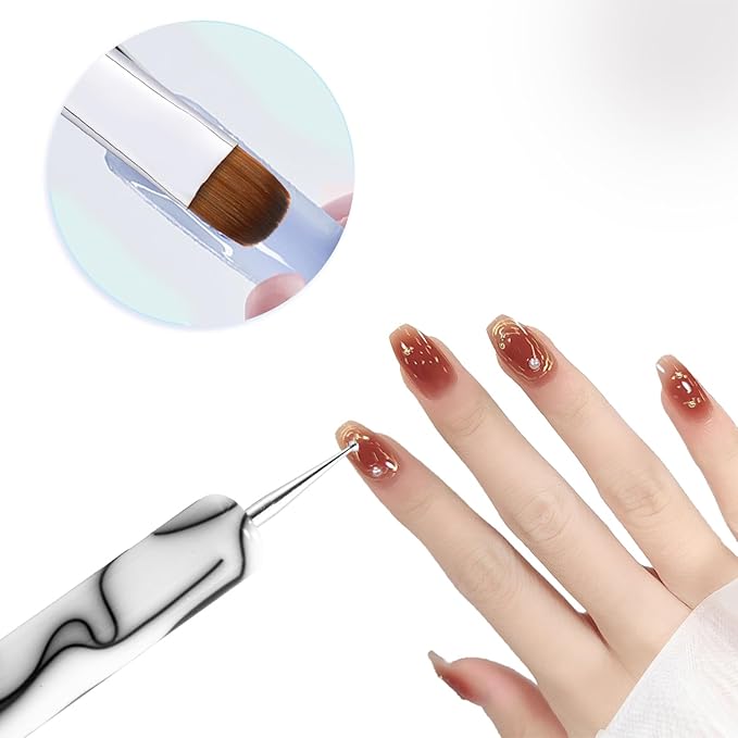 French Manicure Brush - 2 Way Nail Art Brush with Dotting Tool for Cuticle Clean Up & Nail Art Design - Professional Salon Quality, Dotting Pen (White, 12#)