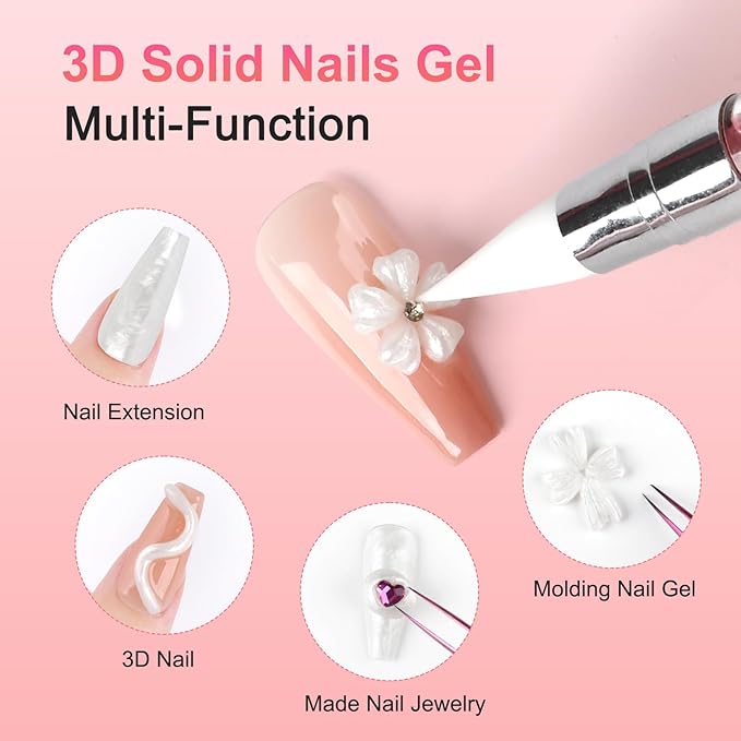 BQAN Nail Solid Sculpting Gel for 3D Art, 2 Pcs 15g/0.5oz Pearl Colors Non Sticky 3D Nail Gel for Building Carving Molding Extension | Salon & DIY at Home