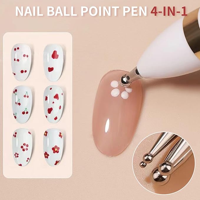 HJ Nail Dotting Pen Ballpoint Design Nail Art Kit with Tip Dot Paint, White-NAT248