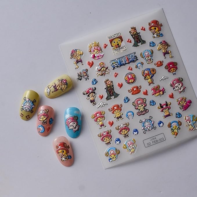 Anime Nail Stickers 5D 3D Embossed Japanese Kawaii Nail Art Decals for Unisex DIY Nail Design, Self Adhesive Stickers for Natural Gel Press On Nails, Cute Otaku Cosplay Gift Pink (Doctor)