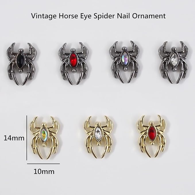 30PCS Halloween Nail Art Charms,Spider Metal Dark Gothic Alloy Diamond for Women Girls Halloween Nail Decorations Design(Golden Spider-White Diamond)