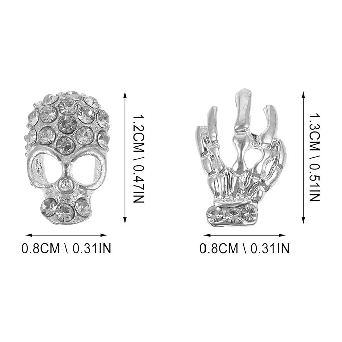 Beaupretty 40pcs Halloween Nail Charms 3D Skull Hand Nail Art Decals Rhinestone Cool Punk Skull Alloy Metal Nail Art Decoration Tips (Silver)