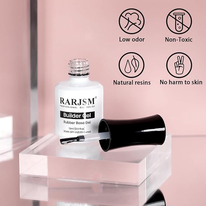 RARJSM Gel Nail Polish Clear Transparent Gel Builder for Nails Rubber Base Hard Gel Nail Polish Sheer Brush on Extend Gel in a Bottle Soak Off UV LED Curing Requires 15ml Salon Home DIY Use