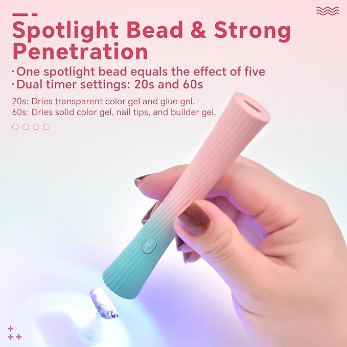 Handheld UV Light for Gel Nails Pink Green Gradient Nail Lamp Portable Cordless Rechargeable Type-C Nail Dryer with Display for Fast Curing, DIY Nails Tool, for Home DIY & Nail Salon