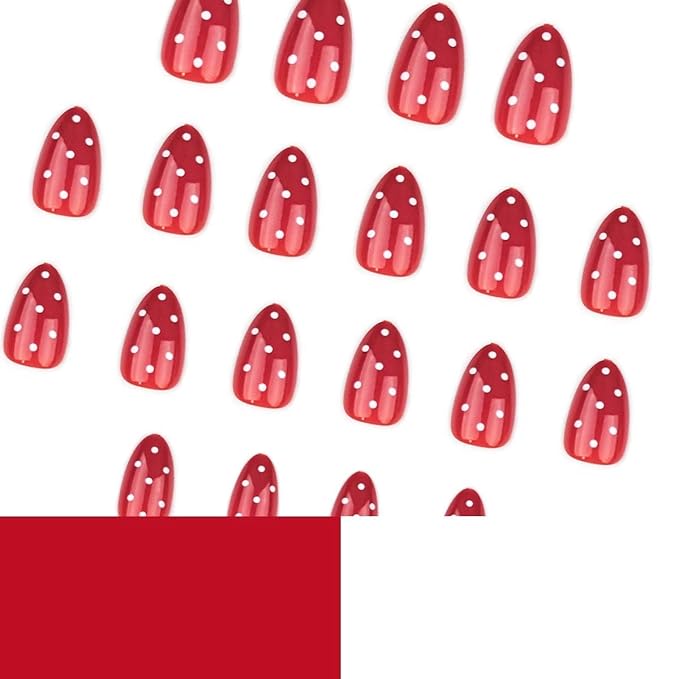 Red Press on Nails Short Almond Fake Nails Cute Nails Press ons with Polka Dot Design,Reusable Artificial Nail Full Cover Stick on Nails for Women Manicure 24Pcs