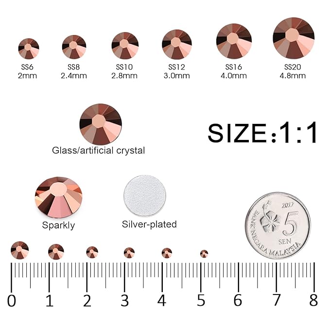 4240Pcs Rosegold Flatback Rhinestones 6 Sizes Crystal Diamonds for Nail Art Crafts Clothes Shoes with Tweezers and Picking Pen