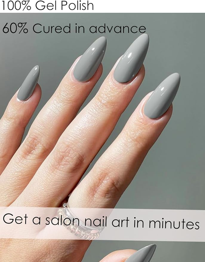Semi Cured Gel Nail Strips, Gray 20pcs Adhesive UV Sticker, Wraps for Home Manicure DIY