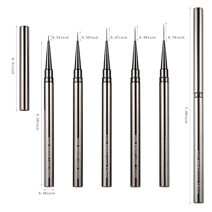 SILPECWEE 5pcs Nail Liner Brush (6,9,12,15,18mm) Thin Nail Art Brush Finger Nail Paint Brush Nail Detail Brush Nail Design Brushes Nail Pen Acrylic Manicure Brush Tools