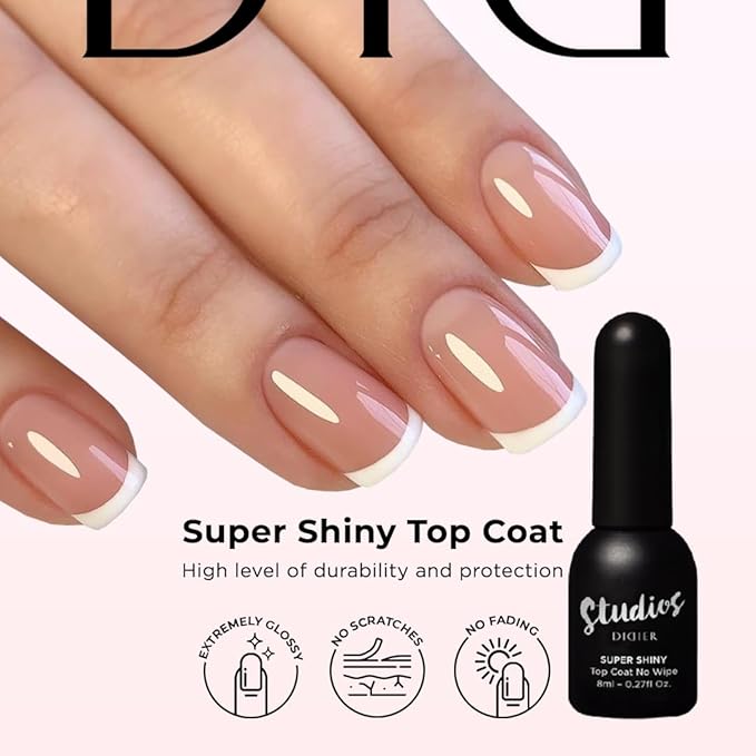 DIDIER LAB Premium Fiber Base and Top Coat Gel Nail Polish - Milky Pink Base Coat Nail Polish and Long Lasting No Wipe Top Coat Clear - LED UV Nails Polish Soak Off Gel Polish Kit 2pcs