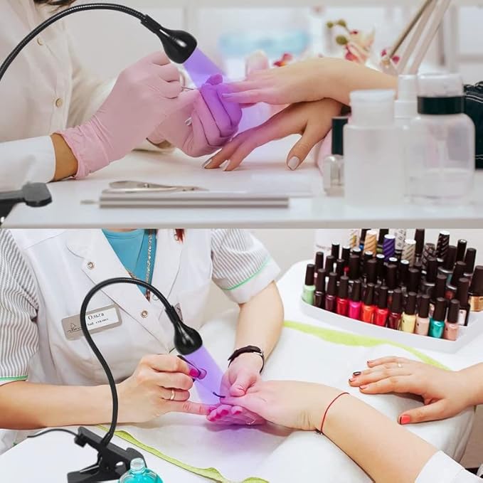 UV Light for Gel Nails 3W UV Nail Lamp, with Gooseneck, 4 Levels Dimming, 365+395nm Wavelength, Portable Clamp with USB Charge, for Decoration DIY at Home Salon Manicure