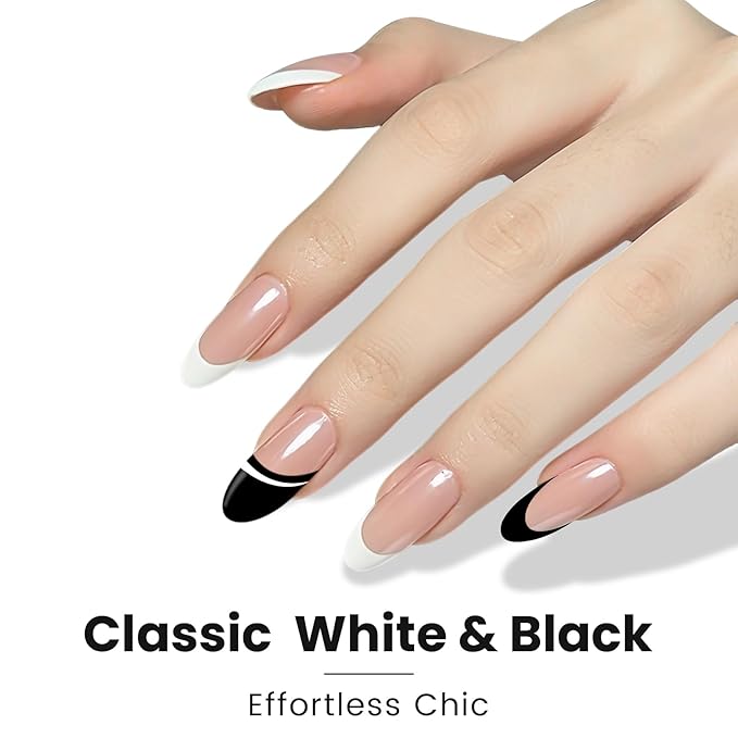 Black and White Gel Nail Polish Art Liner – 2 Colors Gel Nail Polish White Black Liner for Nail Art Design French Tips Soak Off UV/LED 8ml (B6)