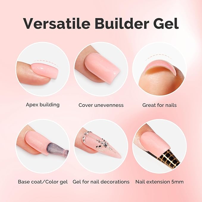MelodySusie Nude Pink Glitter Builder Nail Base Gel for Nails Thickening, Soak Off UV Extension Gel, Rhinestone Nail Glue for Nail Art Design Salon DIY Manicure at Home Gift for Women-459