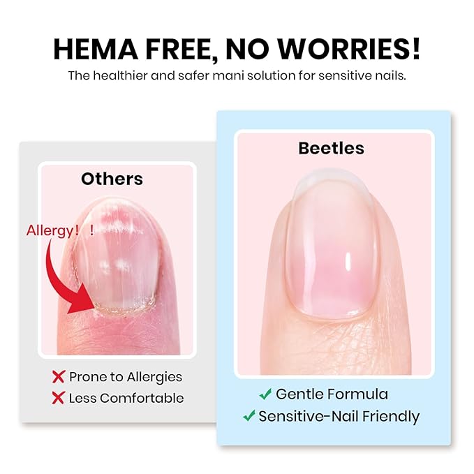Beetles 2Pcs 15ml HEMA-Free Nail Glue Gel for Acrylic Nail Tips & Clear Press On Nails, TPO Free Super Strong U V Nail Glue for Nail Extensions, Skin-Friendly, DIY Long Lasting Nail Gel Kit