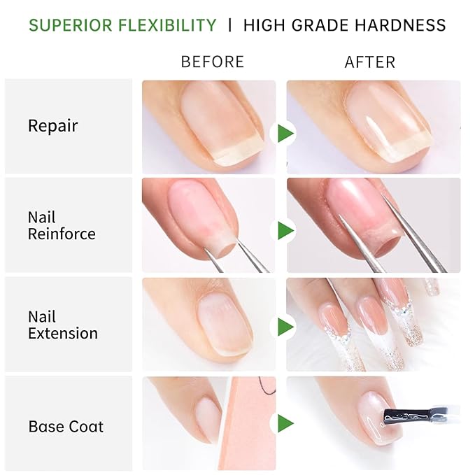 6-in-1 Builder Gel & Base Coat for Nails, Enhance Building Strengthening Apex Enhancement Soft Gel Polish, Beginner Friendly with Upgraded Brush (Crystal Clear, pH 5)