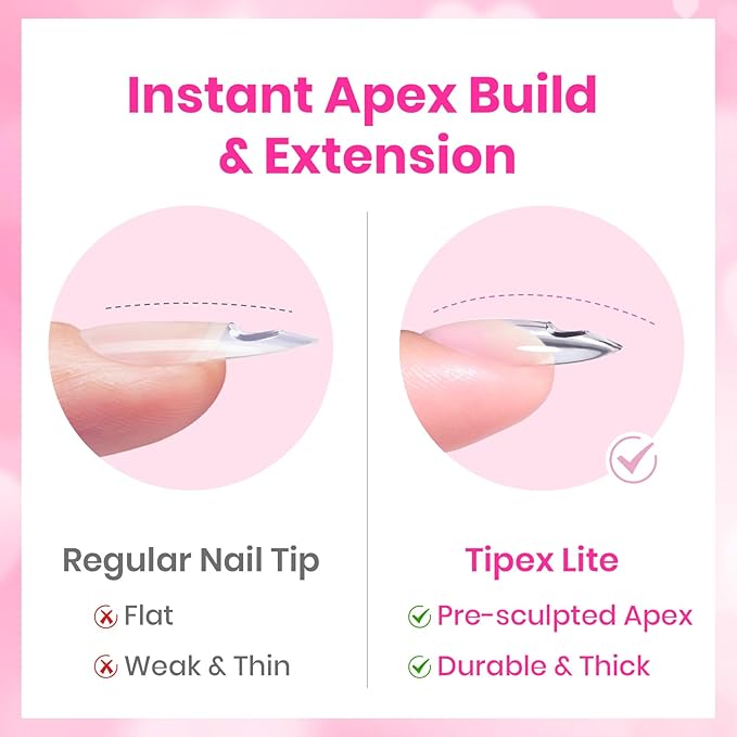 Beetles Tipex Lite Heart Cutout Nail Tips, Pre-Built Apex Almond Medium, 16 Sizes 256pcs, Flat Nail Friendly Acrylic Tips, Easy DIY for Beginners