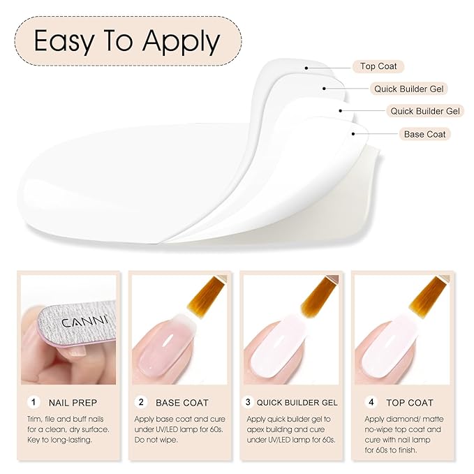 CANNI Quick Builder Nail Gel for Nails – 9ML White Soak-Off Nail Strengthening Gel for Apex Building DIY UV LED Manicure