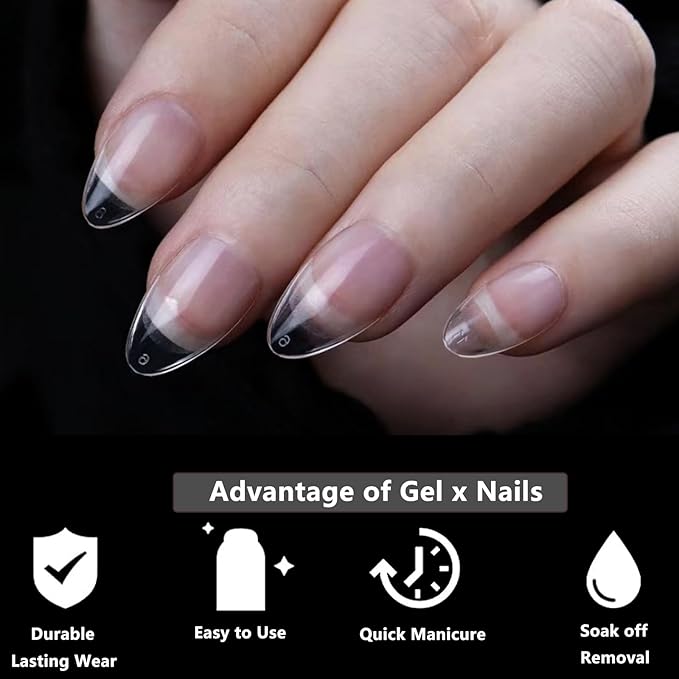 300pc Short Almond Gel Nail Tips Clear Fake Nail, Clear Press on Nails Short Almond Soft Gel Nail Tips XS Stiletto Acrylic Nails Full Cover False Nail Artificial Fingernail for Nail Extensions