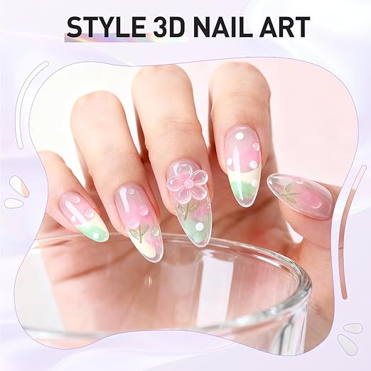 [3 Pack] 20g Nail Art Glue Gel – Crystal Clear Rhinestone Adhesive & 3D Sculpting Gel for Nail Charms, Decorations & Chrome Powder Effects – Strong Hold, Professional UV/LED Cure Formula (60g Total)
