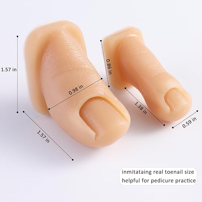 Silicone Toenail for Nail Art Practice, 2PCS Fake Foot Toenail with Tips Silicone Feet Training Fake Finger Mannequin Pedicure Practice Foot Professional Nail Design Display Tools