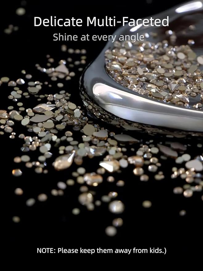 Gold Rhinestones for Nails, 6080Pcs Gold Nail Art Rhinestones Kit, 3D Flatback Crystals Diamonds for Nail Art Design, Mix Sizes Nail Charms and Gems(Tweezers Included)