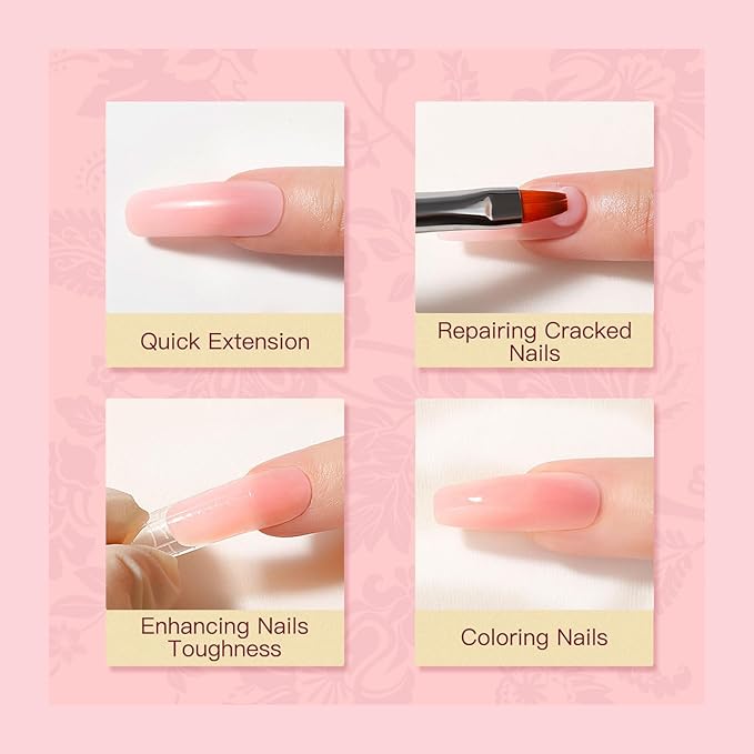 ROSALIND 2 oz Poly Nail Gel Millennial, Pink Poly Extension Gels Jelly Color Builder Pink Gel Quick Building Acrylic Nails Poly Extension Thickening Nail Art Trendy Beauty