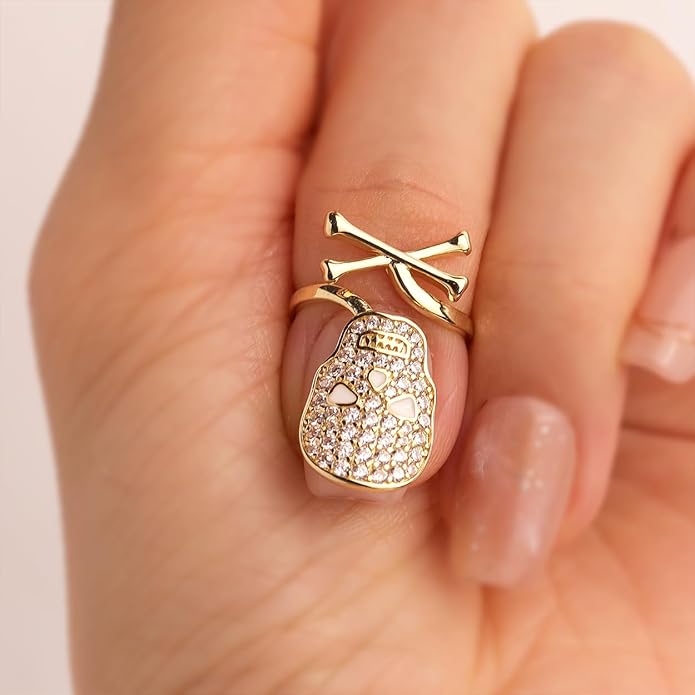 Jean Beau Finger Nail Ring for Women Teen Art Rhinestones Finger Tip Rings Gold Metal Nail Decoration Nail Protect Fashion Jewelry Gift