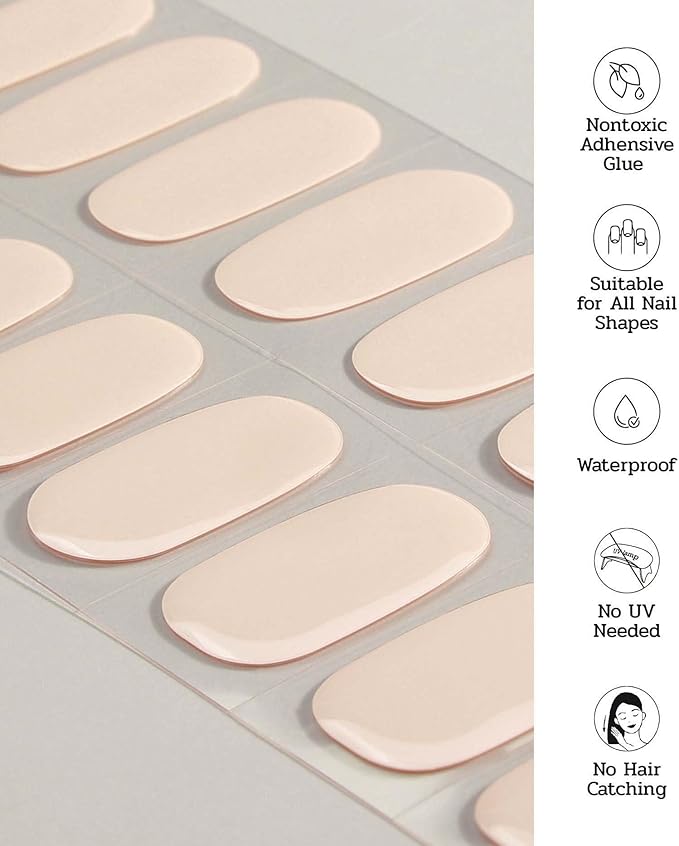 Nail Polish Strips (No UV Lamp Needed) - 22 Pcs Salon Quality Gel Nail Stickers - Long Lasting Wraps (Loft Light Nude)