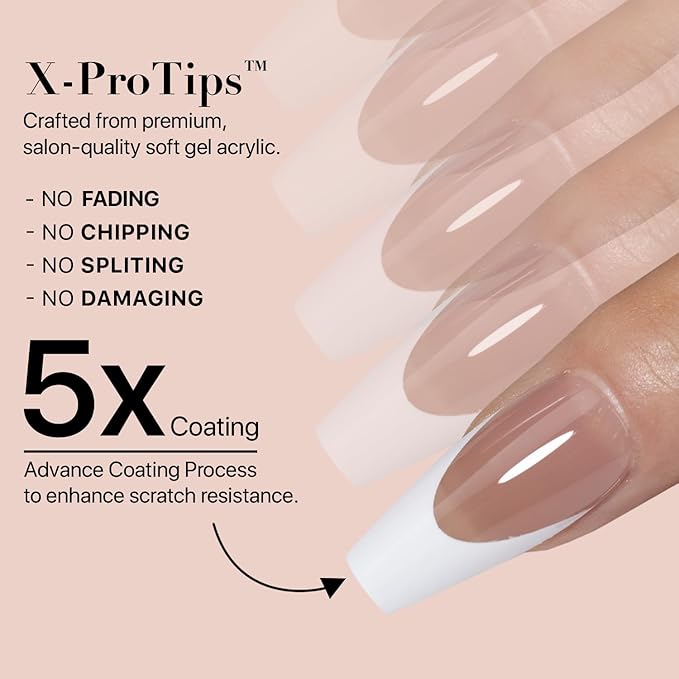 SXC Cosmetics French Tip Press On Nails Brown Series, XS Square X-Pro Tips Starter Kit